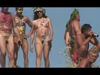 Girls involving painted bobtail beside Russian nudist lakeshore